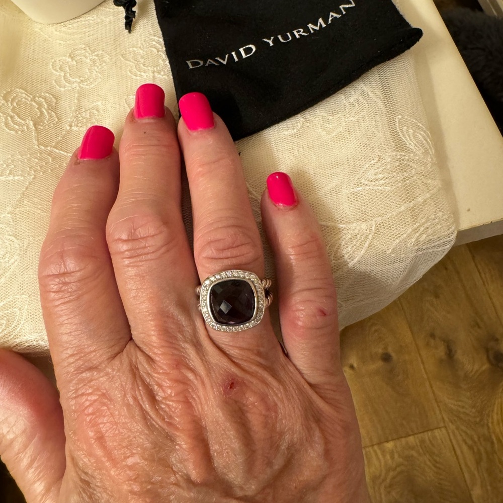 David Yurman 11mm Albion Amethyst and Diamond ring.